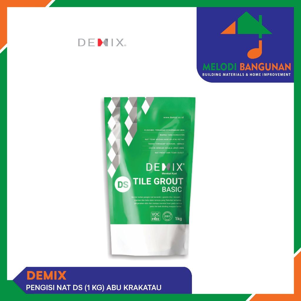 Demix - Semen Pengisi + Mortar Nat Keramik Granite DS Tile Grout Basic 1kg Abu Krakatau
