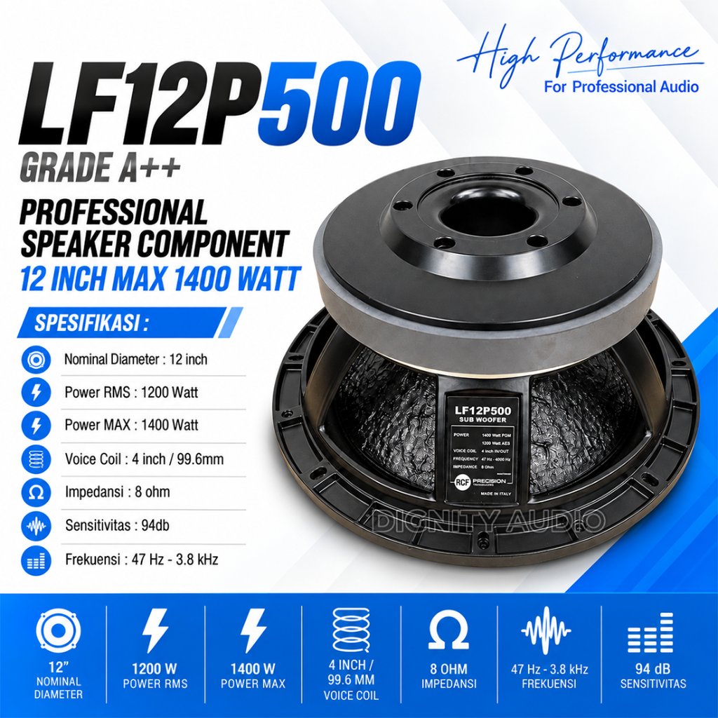 Komponen Speaker 12 Inch RCF LF12P500 | LF 12P500 | LF 12 P500 Max 1400 Watt Grade A