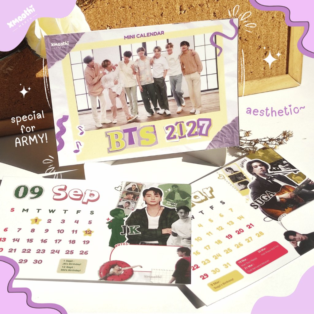 KALENDER BTS 2027 - KALENDER KPOP - BTS 2027 CALENDAR - Kalender Meja Aesthetic - Kalender Duduk - R