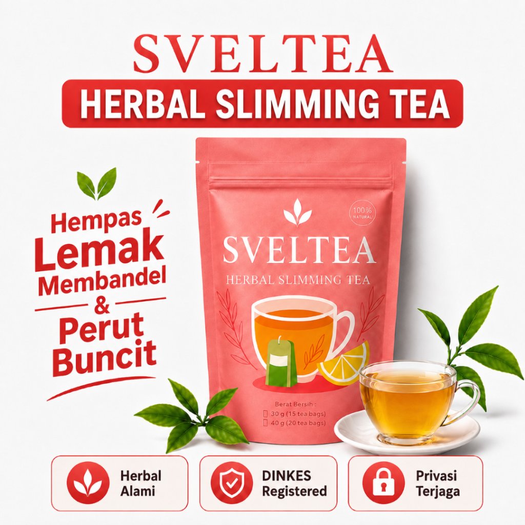 SVELTEA Herbal Slimming Tea – Teh Pelangsing Herbal Alami Teh Hijau Jati Cina & Lemon | Detox Turunk