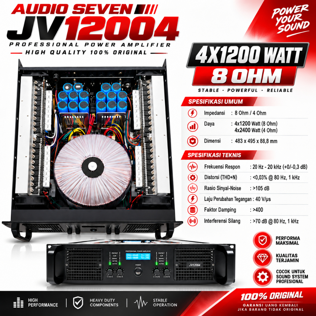 Power Amplifier 4 Channel AUDIO SEVEN JV12004 | JV 12004 Original 4 x 1200 Watt