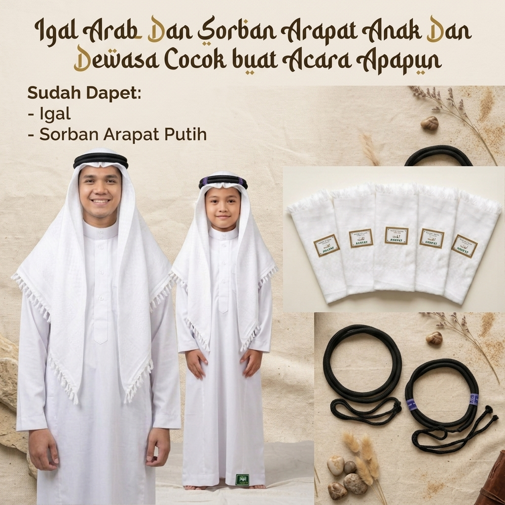 Sorban Arab Igal Arab Sorban Arab Igal Tali Peci Putih Dewasa Perlengkapan Haji Umroh Hiban