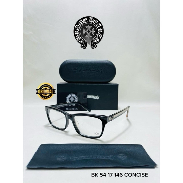 Kacamata Chrome Hearts BK 54 17 146 Concise hitam dengan kotak dan kain bersih