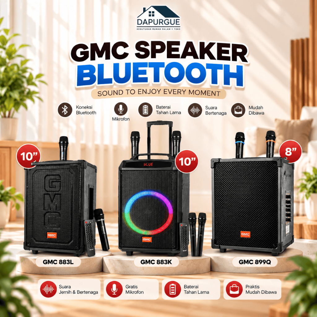 GMC Speaker Bluetooth 883L 10"  | 883K 10" | 899Q 8" Dapat Mic Wireless