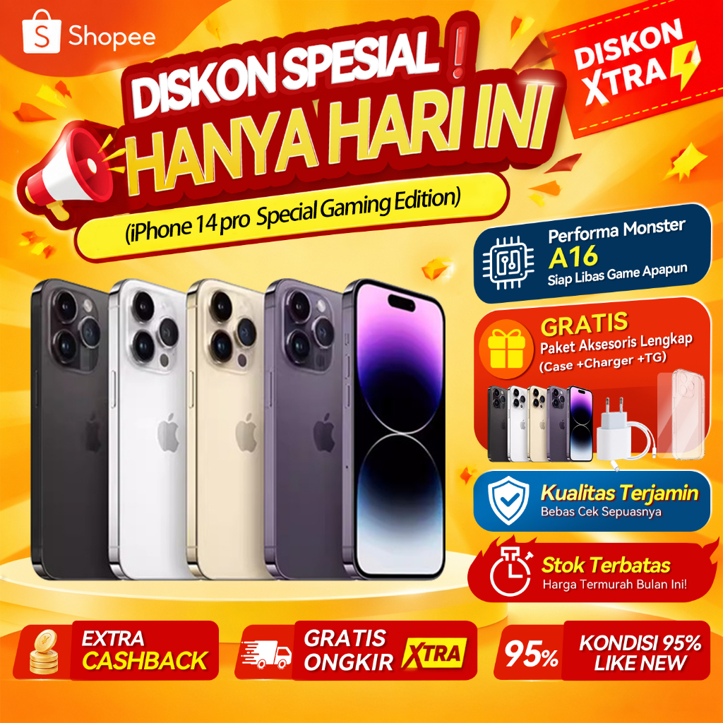 iPhone 14 Pro 128GB 256GB WiFi ONLY 6.1Inches Bekas Second Original Mulus Fullset Hp Cocok Gaming & 