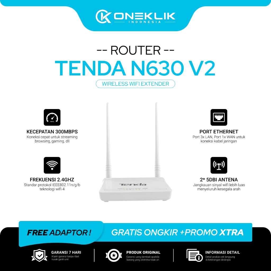 Tenda N630 V2 & N300 HA210 Wireless Router WiFi 300Mbps Access Point Bekas Original Bonus Adaptor