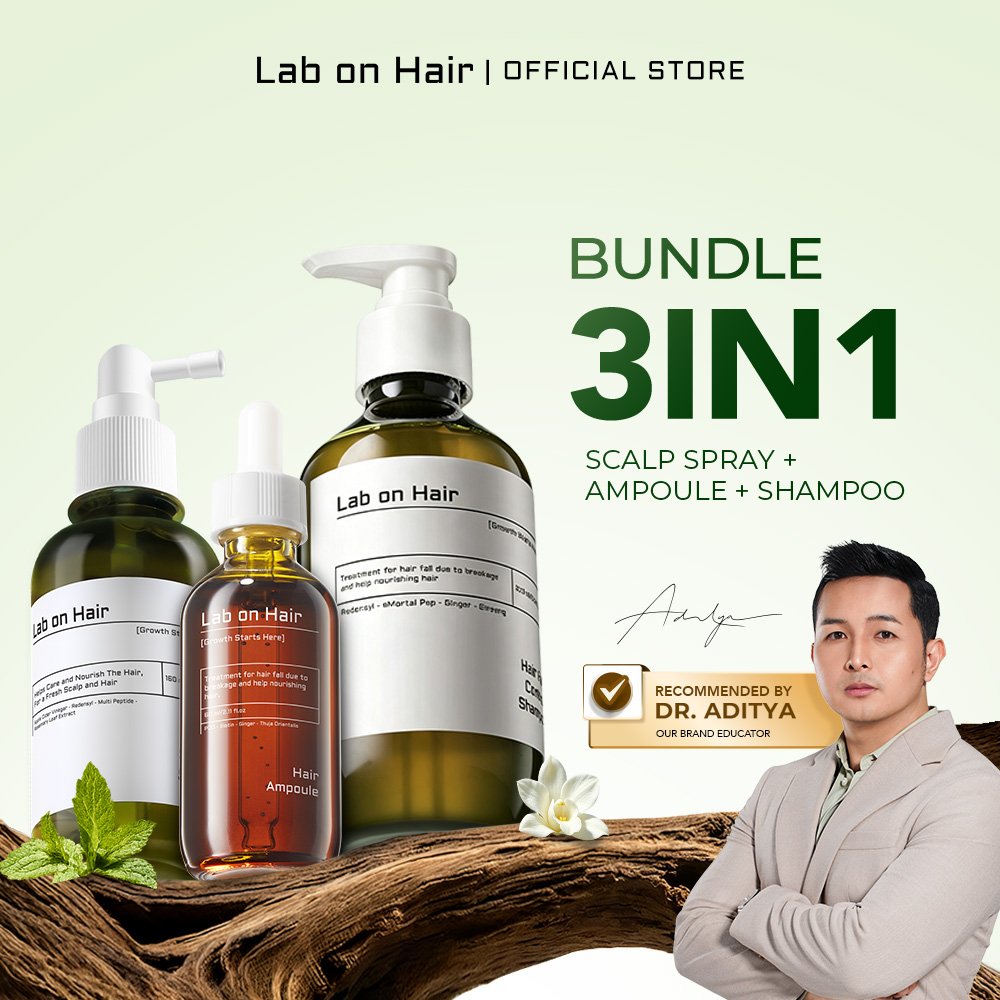 Lab On Hair Bundle 3in1 Anti Hair Fall Shampoo + Scalp Spray + Ampoule - Paket Shampo Ampoule dan Sc
