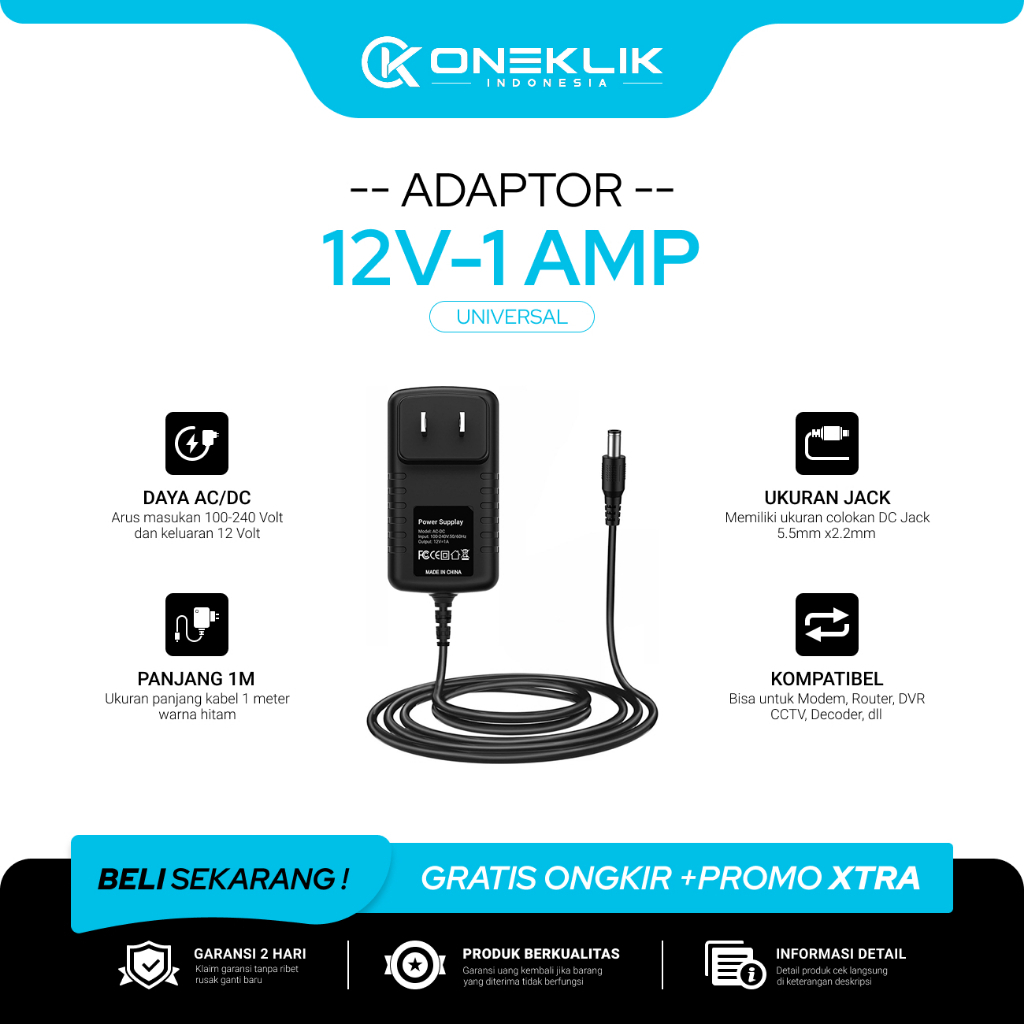 Power Adaptor 12V-1A Untuk Modem Router STB CCTV DVR HTB Bekas Original Universal