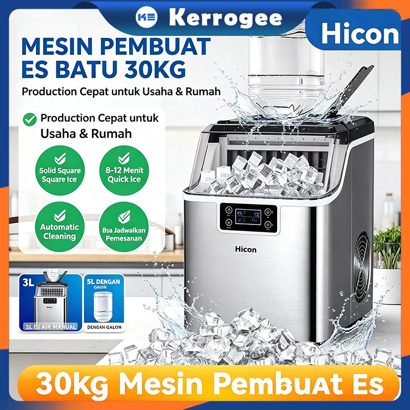 [HICON Brand]Pembuat Es Ice Machine HICON Ice Maker 30kg per 24 jam Mesin Pembuat Es Batu Pembuatan 
