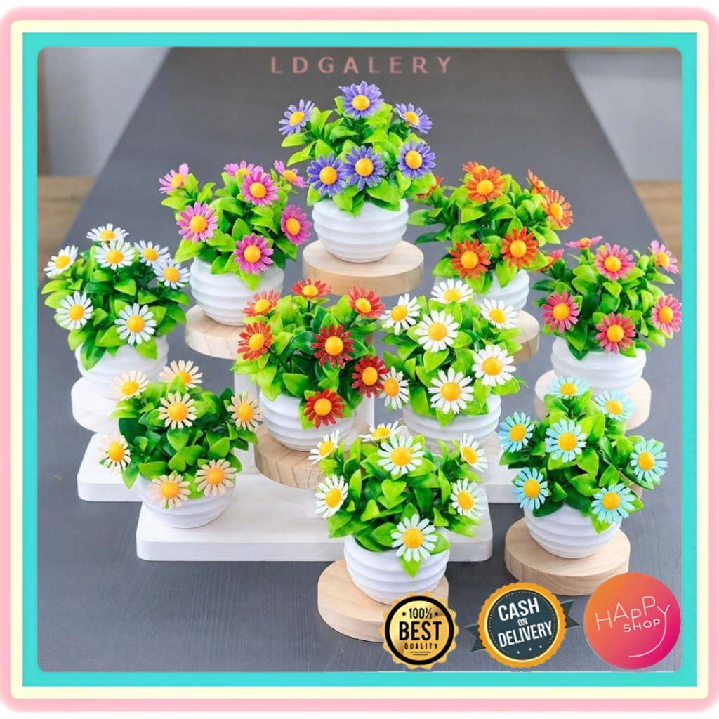 LDG POT104 Tanaman Plastik Bunga Aster Daisy Mini Tanaman Artificial Dekorasi Rumah Murah Import