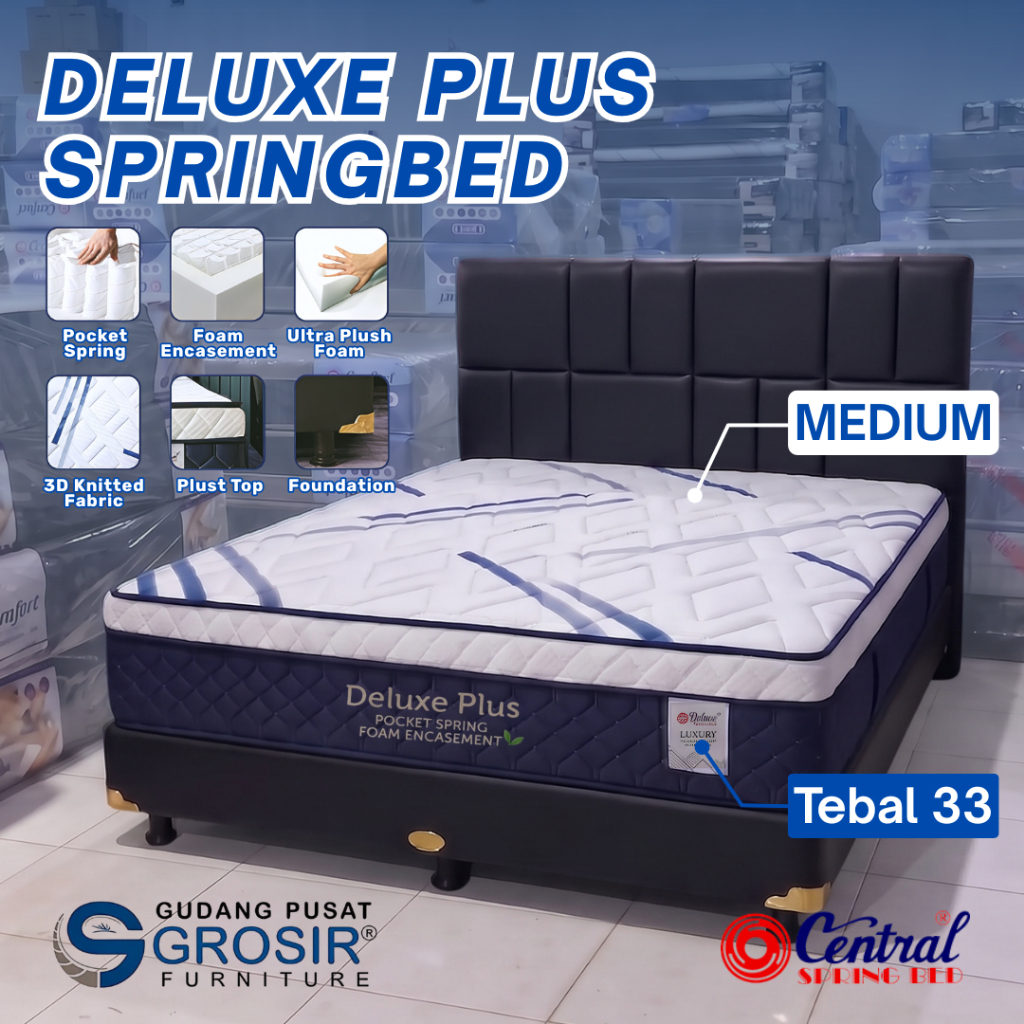 Kasur Springbed CENTRAL Deluxe Plus Pocket Spring Fullset Divan Spring Bed (Garansi Resmi) - Gudang 