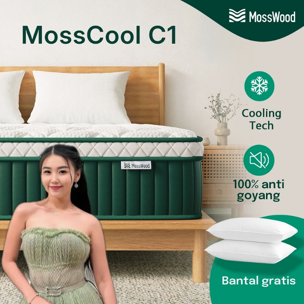 [GRATIS Bantal]Mosswood Cool C1 2x Cooling Kasur Springbed Ice Silk Mint Pocket Spring Matras Tidak 