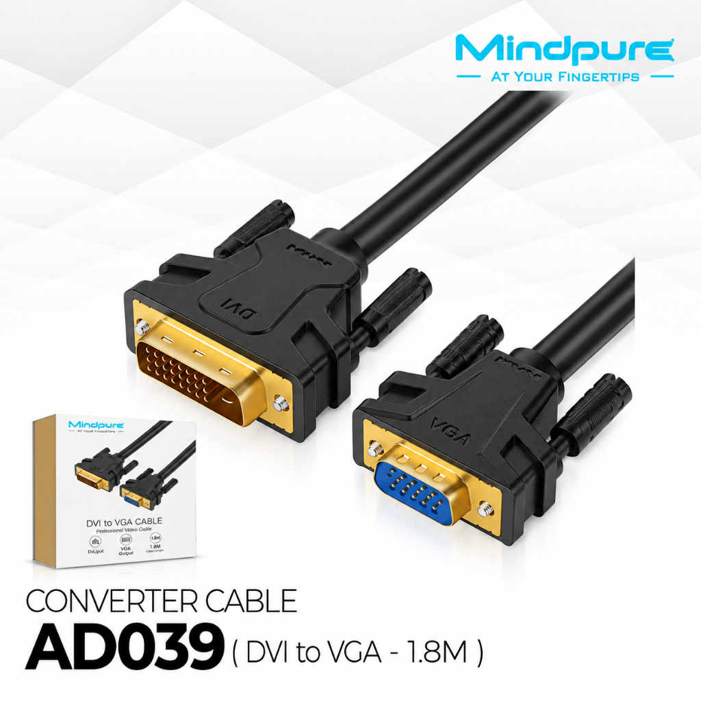 Kabel Mindpure DVI to VGA DVI-D 24+1 Male to VGA Male Adapter Cable Full HD PC Monitor Original