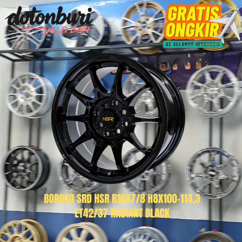 PELAK RACING VELK MOBIL MODEL CE28 RING 16 BEDA LEBAR LUBANG 4 HSR SRD RING 16 WARNA RADIANT BLACK