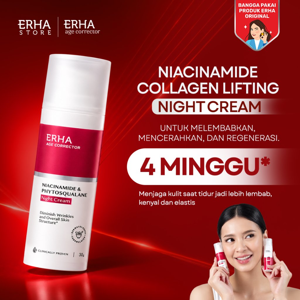 ERHA Age Corrector Niacinamide Collagen Lifting Night Cream 30g. Skin Renewal & Rejuvinating Night M