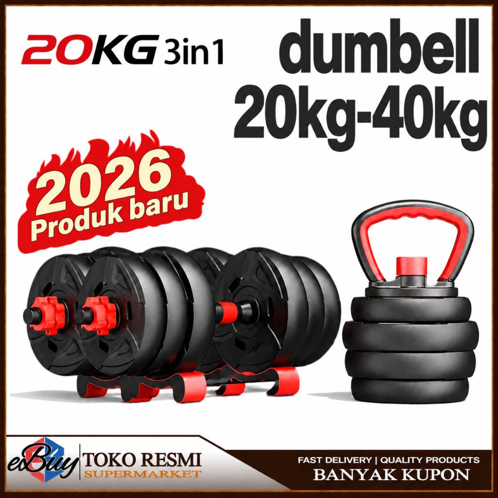 e-Buy Dumbbell Barbell Peralatan Fitness Set 20 Kg Dapat Dihubungkan Ke Lift Bar 6 In 1 Barbel Kettl