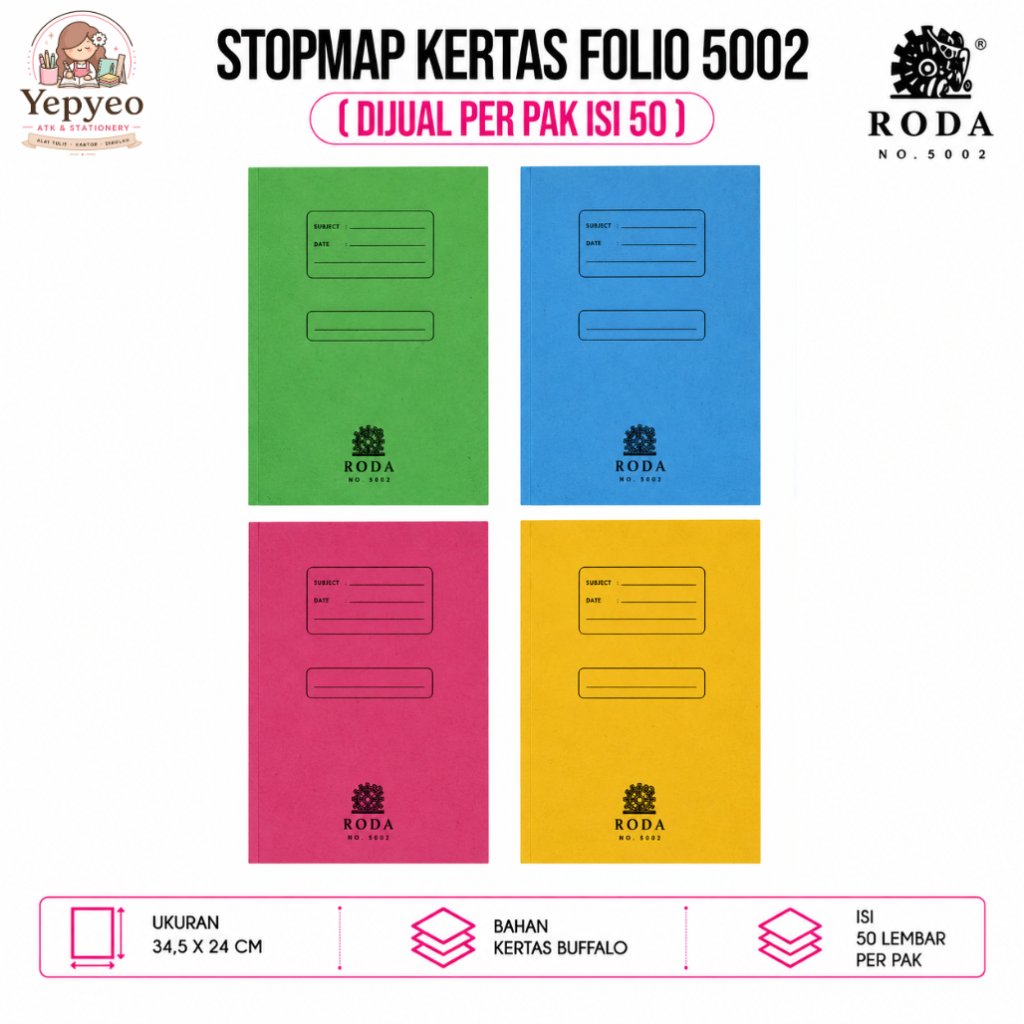 Stopmap Kertas 5002 Folio F4 Roda Biru Hijau Kuning Merah