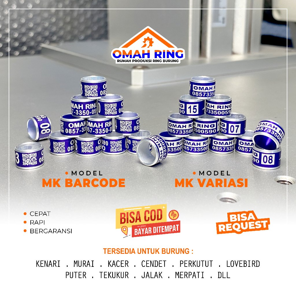 OMAH RING | Mk Silver ~ 2 Pilihan Variasi & Barcode isi 15 Pcs Ring Burung Merpati, Murai dll