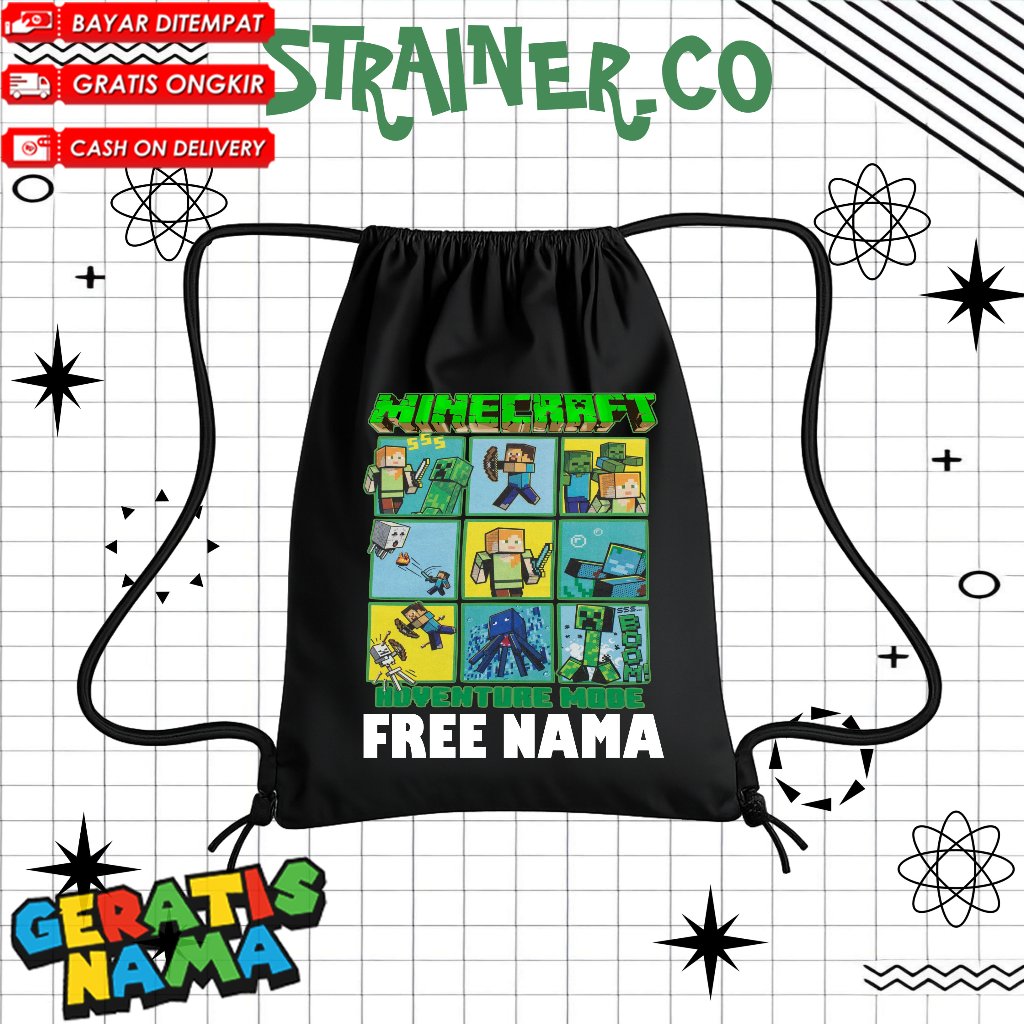 (FREE NAMA) TAS SEKOLAH ANAK TAS SERUT ANAK TAS ANAK TK PAUD SD STRINGBAG GAME MC PE VIRAL / MINECRA