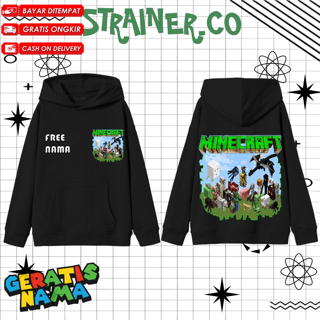 Jaket Hoodie Fashion Anak Unisex Game Minecraft Pocket Edition - Hoodie Anak Steve Skeleton Free Nam