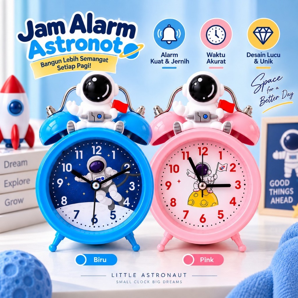 Jam Weker Alarm Astronot Lucu / Jam Meja Anak Karakter Karakter Aesthetic