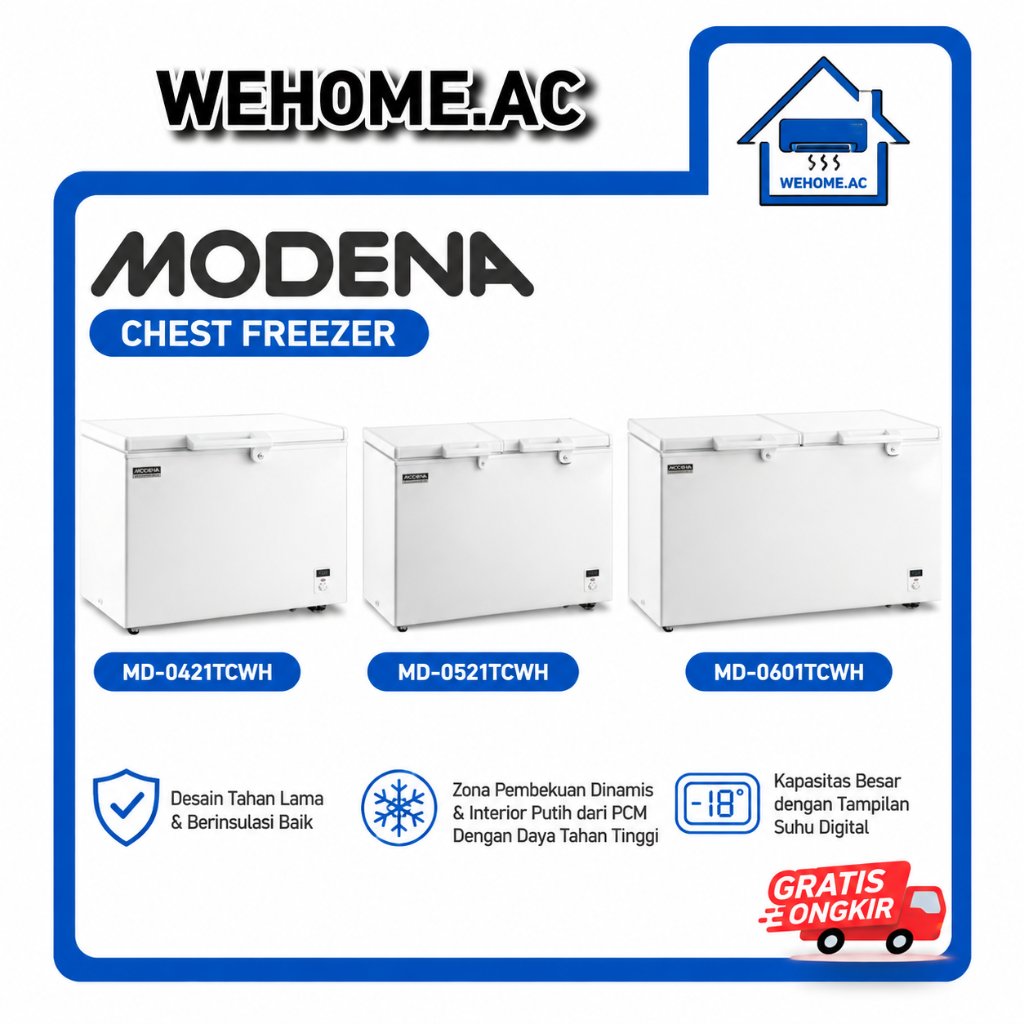 Chest Freezer Modena 2 Pintu MD-0421TCWH / MD-0521TCWH / 0601TCWH Freezer Box 2 Pintu Modena