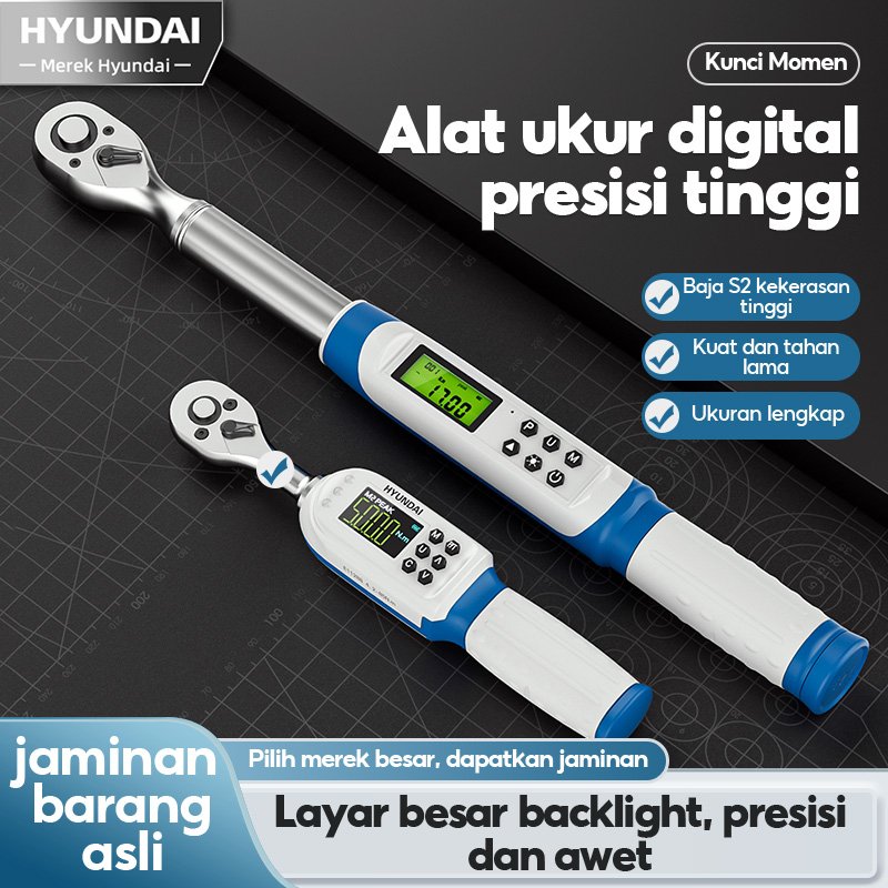 HYUNDAI Kunci Torsi Digital Presisi Tinggi Kunci Momen Ratchet 72 Gigi