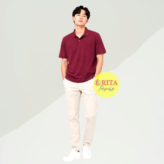 G Gano Kaos Kerah Pria /  Kaos Kerah Merah Maroon