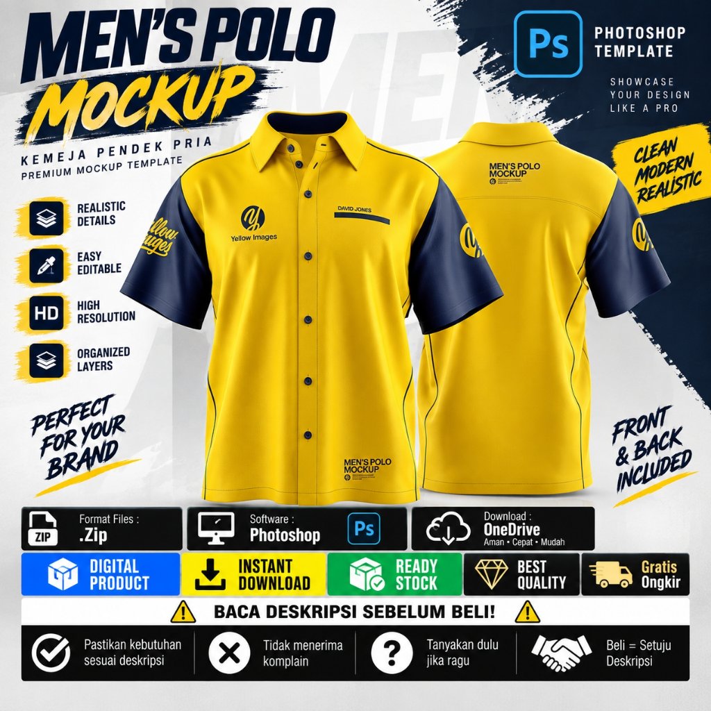 Kemeja Pendek Pria - Mens Polo Mockup - Photoshop Mockup