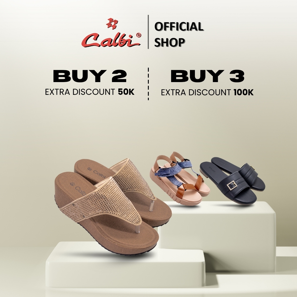 CALBI DKXO Sandal Wedges Wanita 6,5cm Kondangan Motif Permata Premium Adeeva