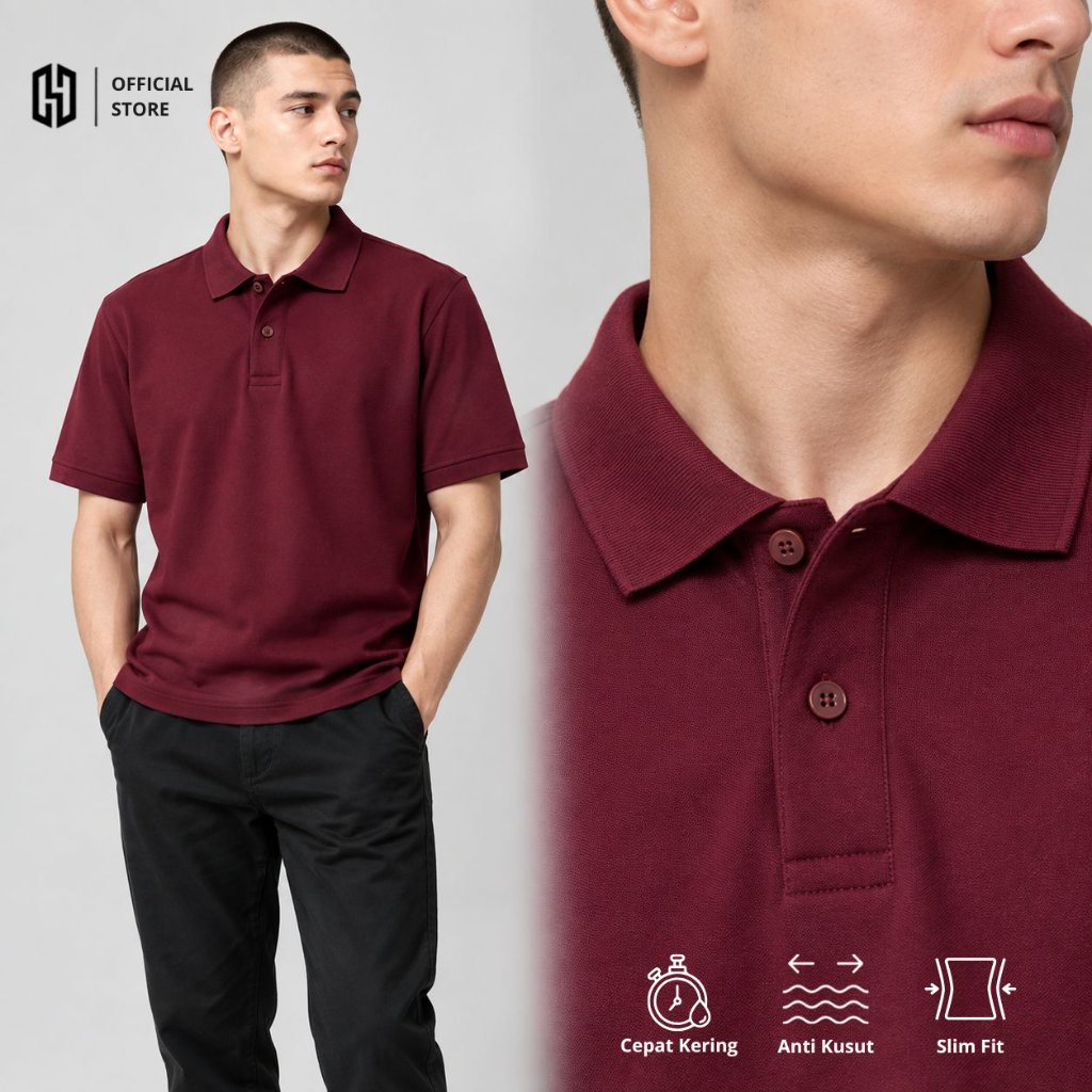 HAENHA Kaos Kerah Vibrant Colors CVC Pique Slim Fit