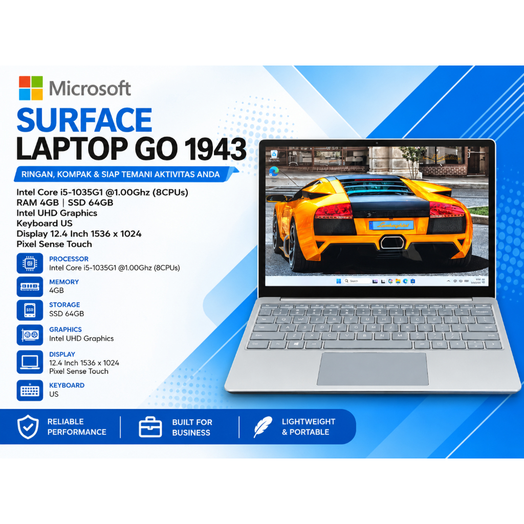 Microsoft Surface Laptop Go 1943 Core i5-1035G1 @1.00Ghz (8CPUs) Ram 4GB SSD 64GB