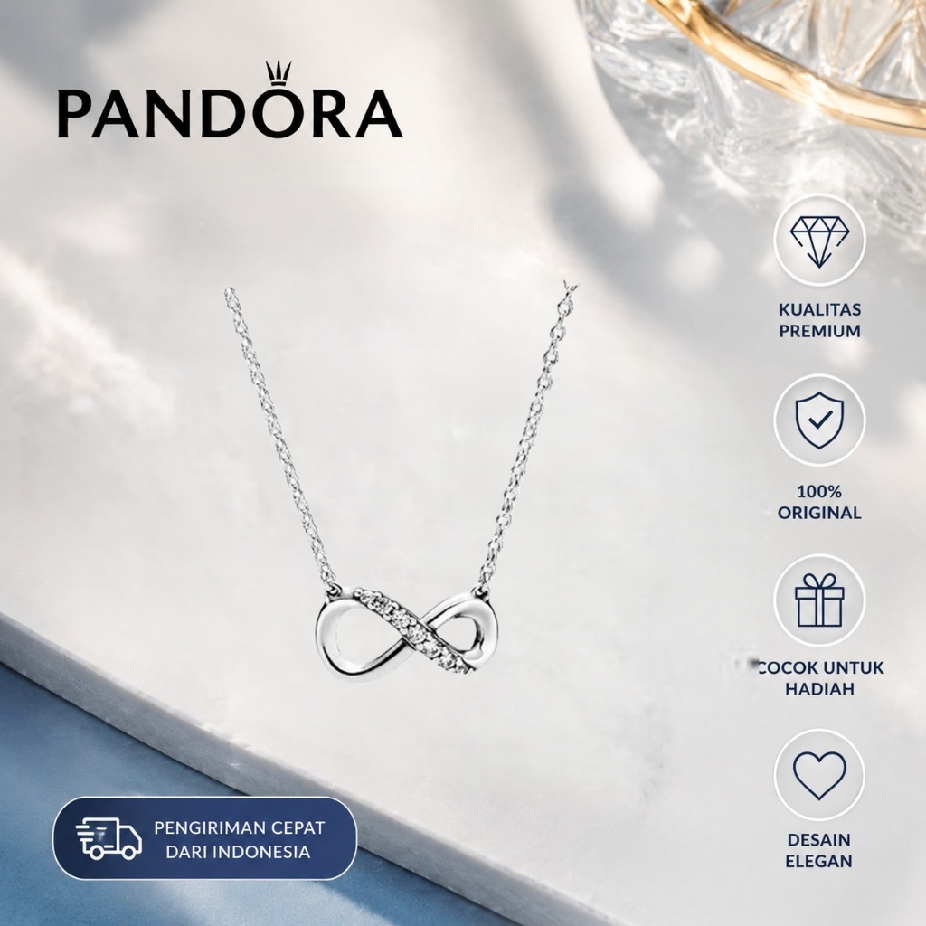Kalung Infinity Perak Batu Zirkon Trend Aksesoris Perhiasan Wanita