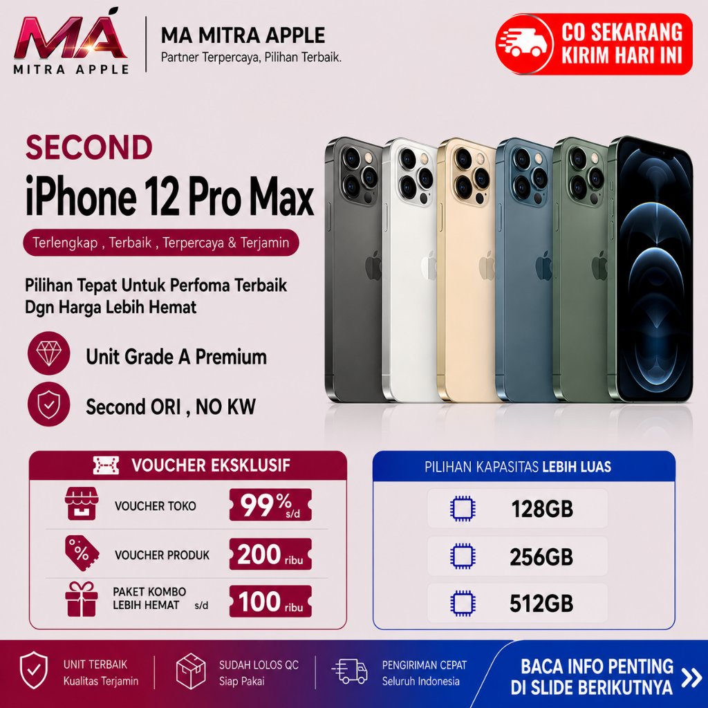 iPhone Second 12 Pro Max 128GB 256GB Ori NO Rekon NO Refurb Fisik Mulus Like New dan Bergaransi