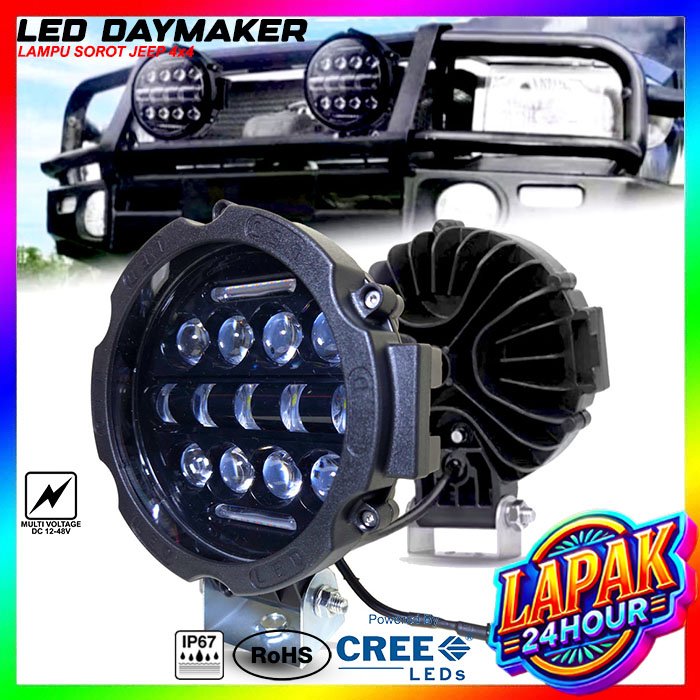 Lampu LED Daymaker 7", Lampu Sorot LED Bemper/Tanduk Mobil