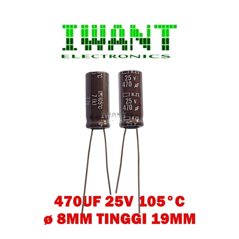 470UF 25V ELCO 470UF25V 105' CAPASITORE ELCO 470UF 25V 105' KAPASITOR ELKO 470 UF 25 VOLT 105'