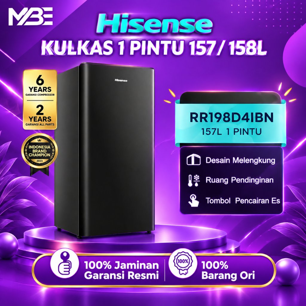 HISENSE KULKAS 1 PINTU RR198D4IBN - 157 Liter RR 198 D4IBN || RR 198