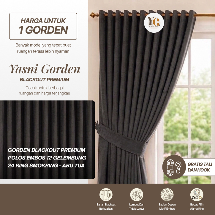 GORDEN JENDELA PREMIUM 12 GELOMBANG 24 LUBANG SMOKRING POLOS EMBOS BAHAN TEBAL DAN LEMBUT