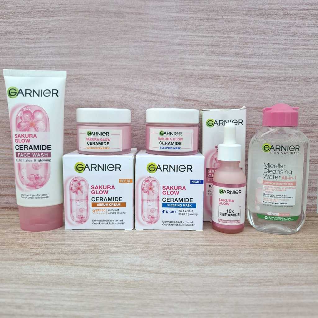 Paket Komplit 5in1 Skincare Garnier Sakura Glow Skin Barrier Simple Set - Untuk Kulit Glowing Anti R