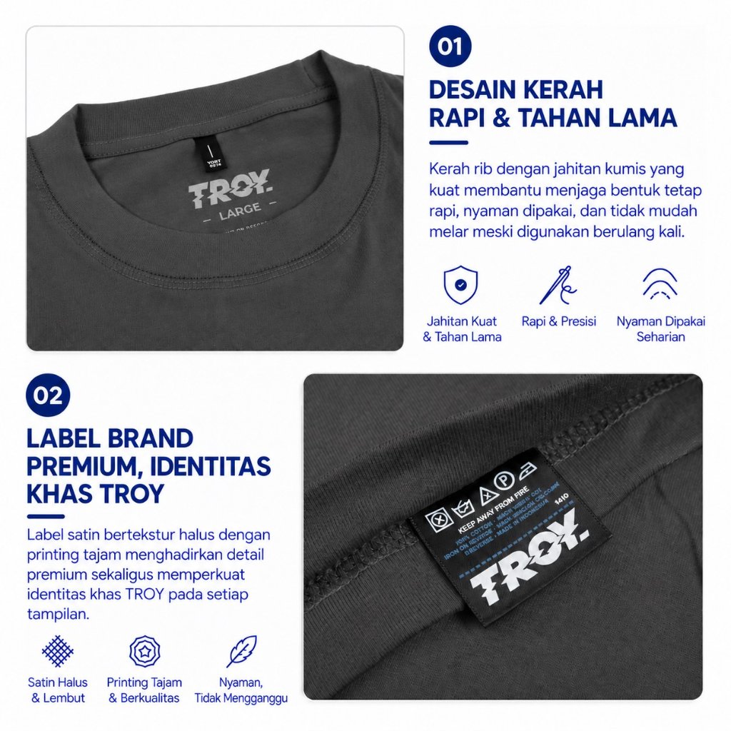Troy Company T-Shirt Dark Grey Stop Talk - Kaos Pria Lengan Pendek Abu Gelap MTD 3715