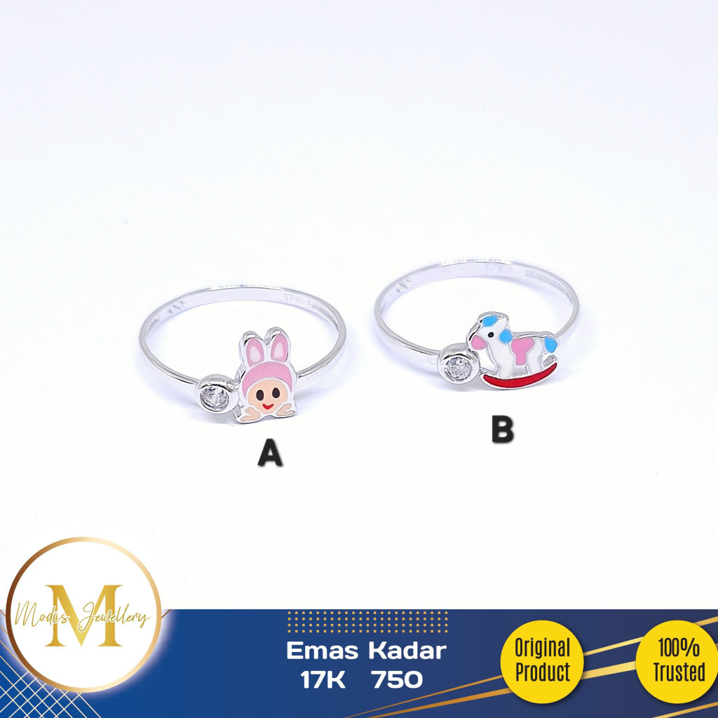 MODIS JEWELLERY - Cincin Anak Karakter Putih - Emas 17k  750