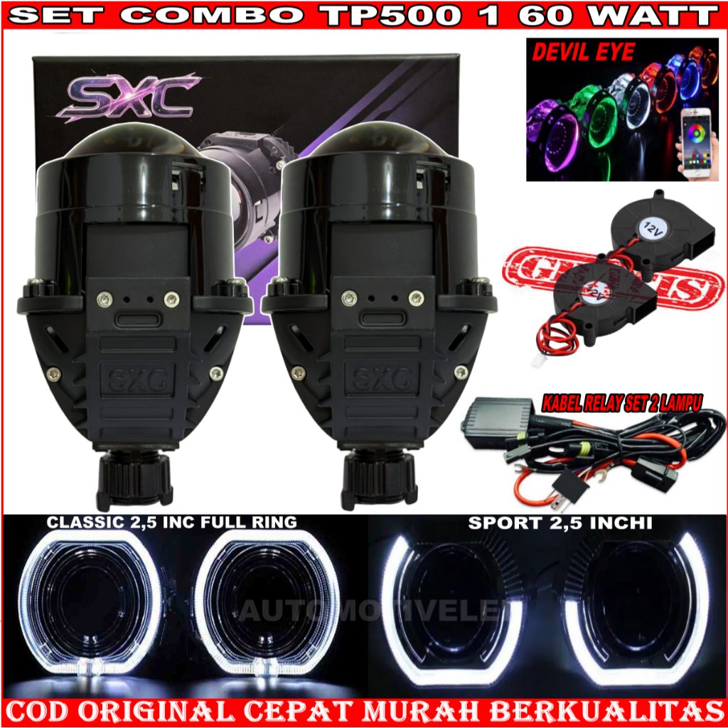 ORIGINAL LAMPU UTAMA PROJECTOR  BILED SXC TP500 2,5 INCHI 60 WATT BLUELENS BILED SXC PREMIUM QUALITY