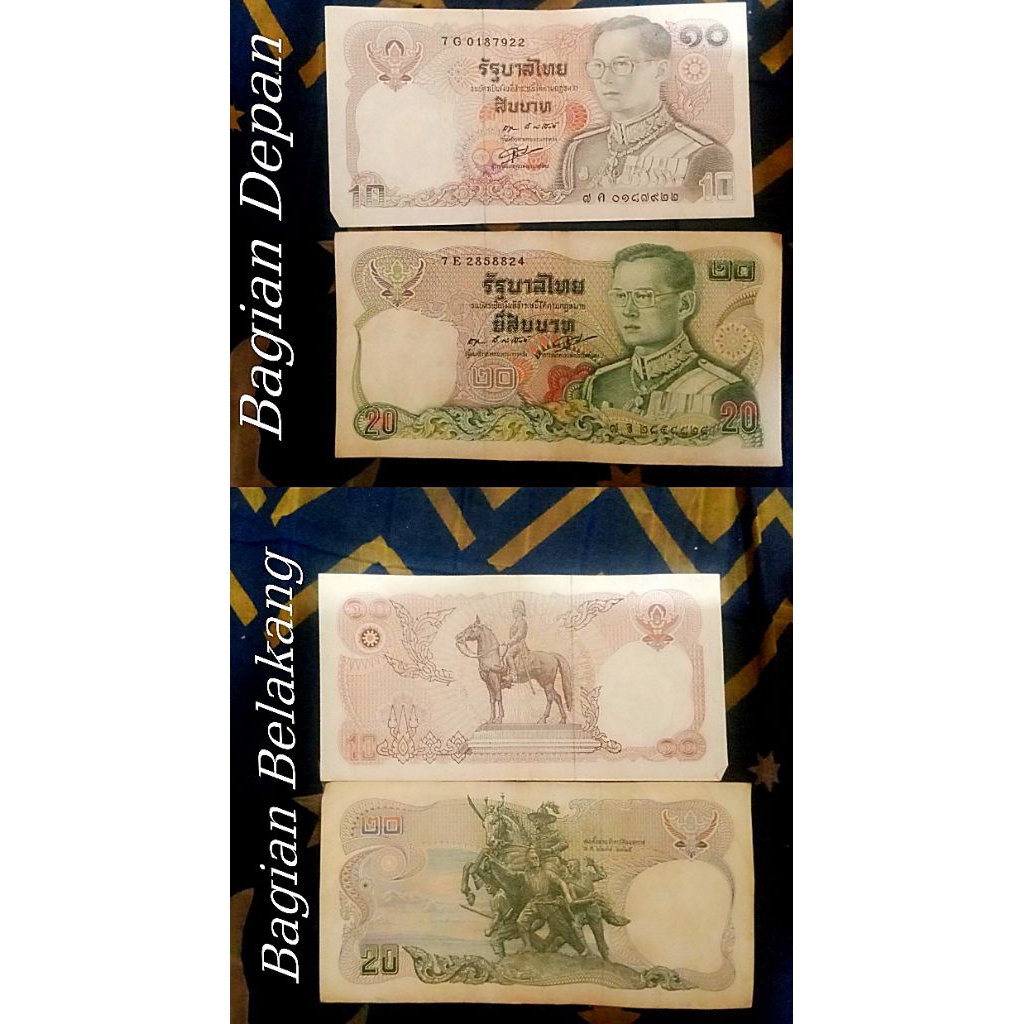 Uang kertas Thailand 10 Baht dan 20 Baht seri Phra Bat Somdet Phra Upasad Praphanphra
