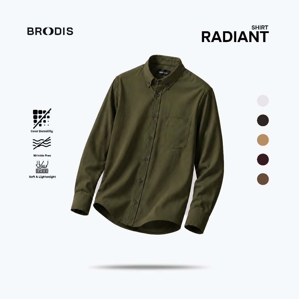 Broodis Kemeja Formal Pria RADIANT Green Polos Cotton Oxford Slimfit Lengan Panjang