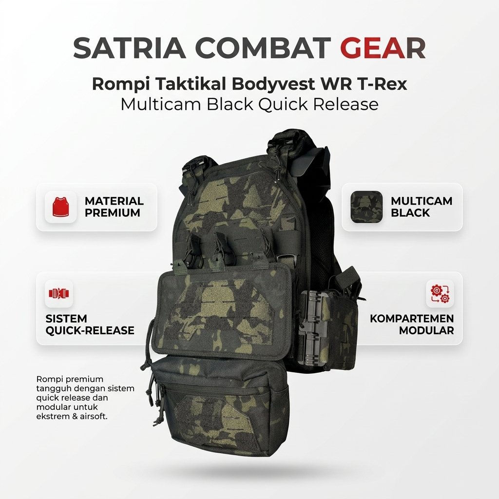 WR Bodyvest Rompi Platecarrier Multicam Black Cordura Nilon Unisex Tactical