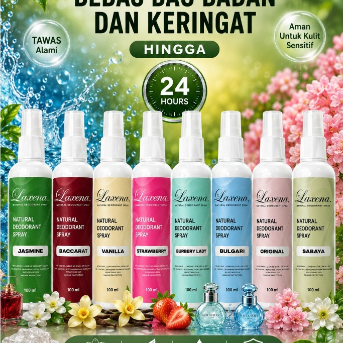 Laxena Deodorant Spray Tawas 100ml | BEBAS PILIH 3 AROMA | Paket Hemat | 17 Varian