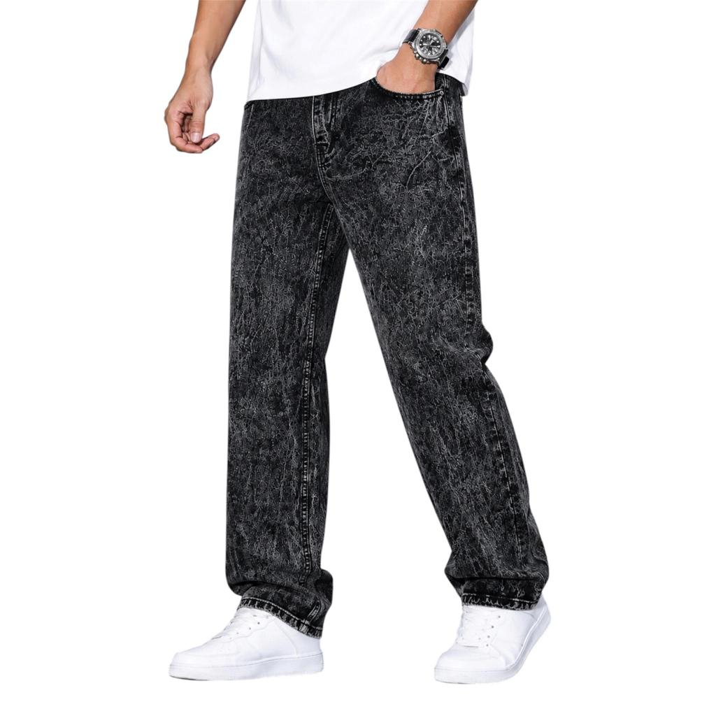 CELANA JEANS PANJANG PRIA REGULAR SANDWASH BLACK UKURAN 28-38