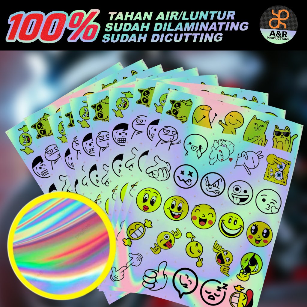 Sticker Pack Motor Hologram Emoji – Hologram Premium Waterproof Anti Luntur, Sudah Laminating & Cutt