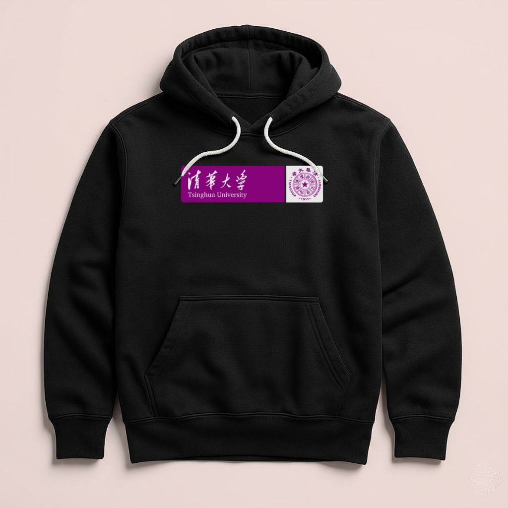 Hoodie TsingHua University China Unisex Sweater Fleece Black Hitam Cloth