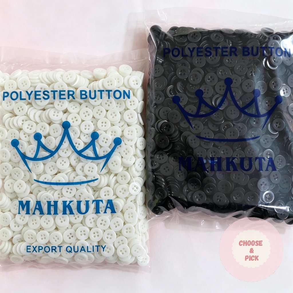 [1440pcs] Kancing Kemeja Lubang 4 dan Lubang 2 Putih Hitam Bening MAHKUTA - Kancing Seragam Lubang 4